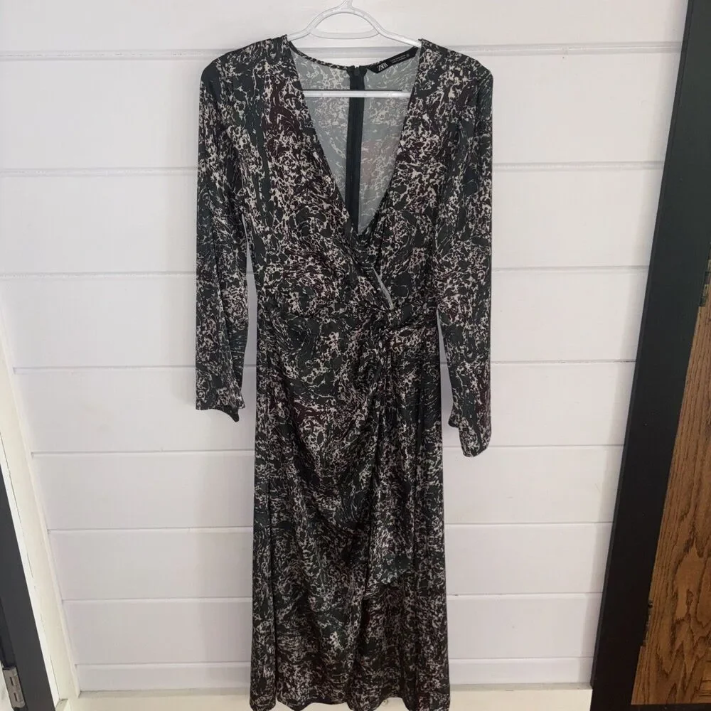 Zara womens dress size S faux wrap long sleeve Multicolor